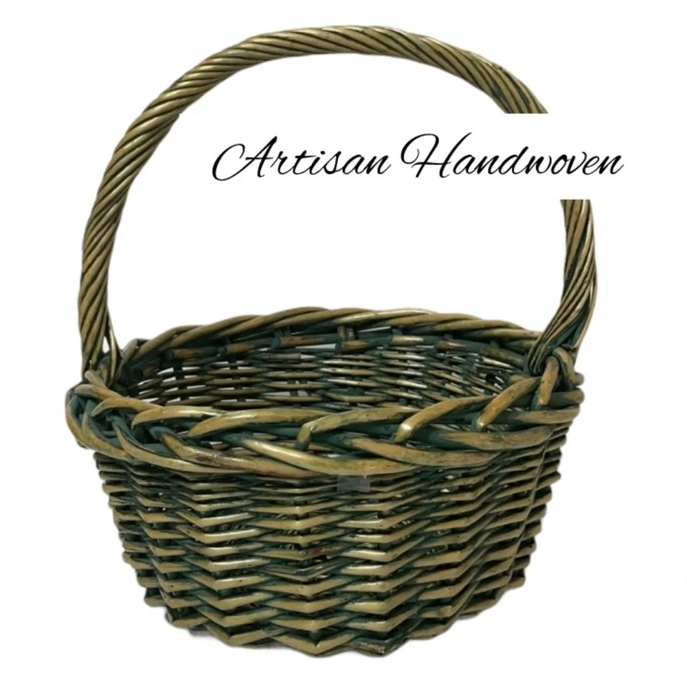 Handwoven Basket Artisan Luxury Large Round Heavy Sturdy Storage Fireside Picnic